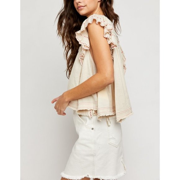 🎉LAST CHANCE🎉 NWT Free People Hailey Embroidered Top / Natural - Picture 3 of 7